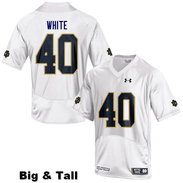 Men's NCAA Notre Dame Fighting Irish #40 Drew White Stitched College Under Armour Authentic White Big & Tall Football Jersey SX10T12KR